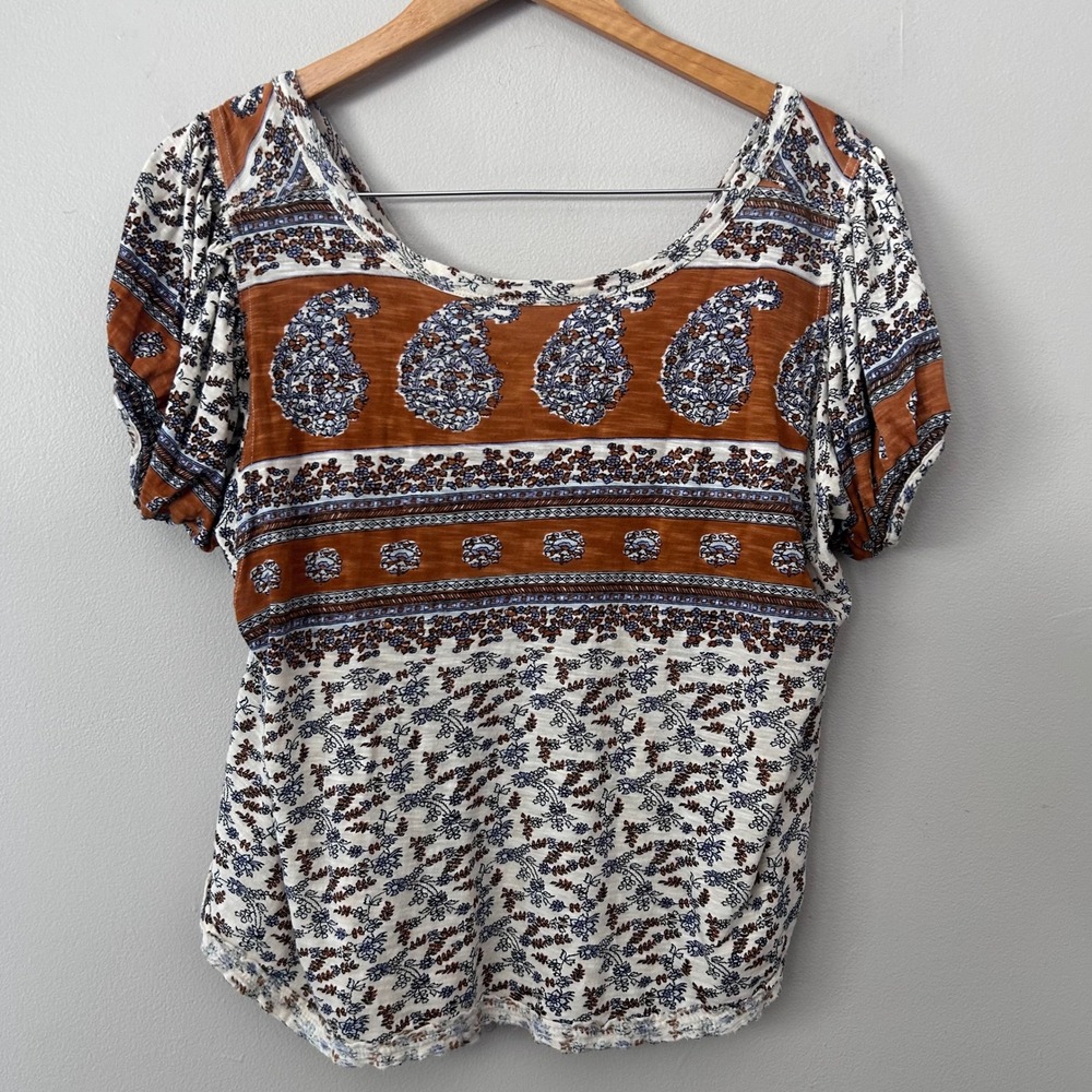 Free People Paisley Pull Sleeve Swing Top Women Small Oversized Floral Boho - Picture 1 of 7